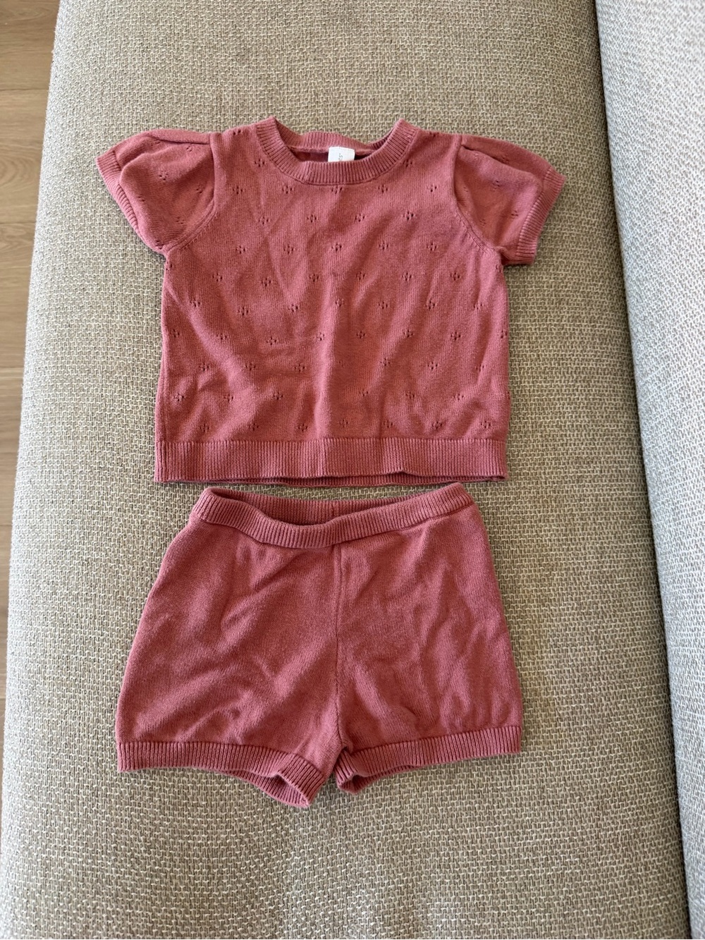Kids Knit Short Sleeve Top & Shorts Matching Set - Dusty Rose